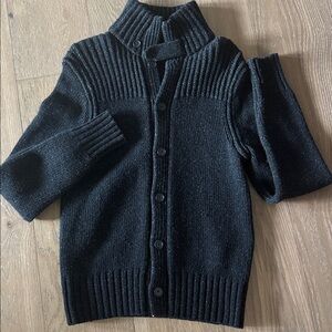 Banana Republic Mock neck Collar Button Down Wool Cardigan Womens S Marled Black